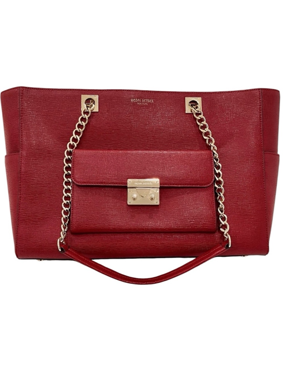 Henri Bendel Waldorf “THE WEAPON” Red Textured Leather Chain Tote Bag NWOT - Picture 6 of 15